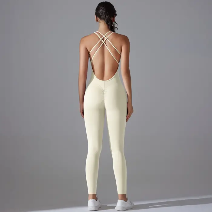 Combinaison de batterie de yoga dos nu, ensemble de batterie de fitness, vêtements de sport une pièc