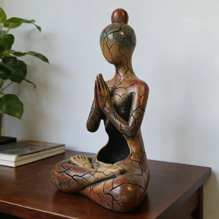 Statue de méditation en résine, une pièce de décoration intérieure unique qui apporte la tranquillité à votre espace, idéale pour être placée dans le bureau, le salon ou la chambre.