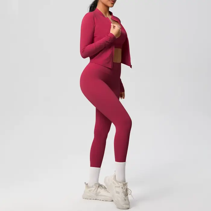 3 pièces vêtements de sport Yoga ensemble gymnastique sport soutien-gorge veste à glissière Leggings