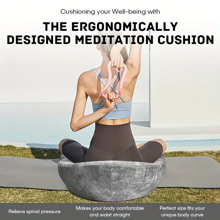 Coussin de méditation en mousse à mémoire de forme avec support ergonomique | Oreiller Zafu lavable gris pour le yoga