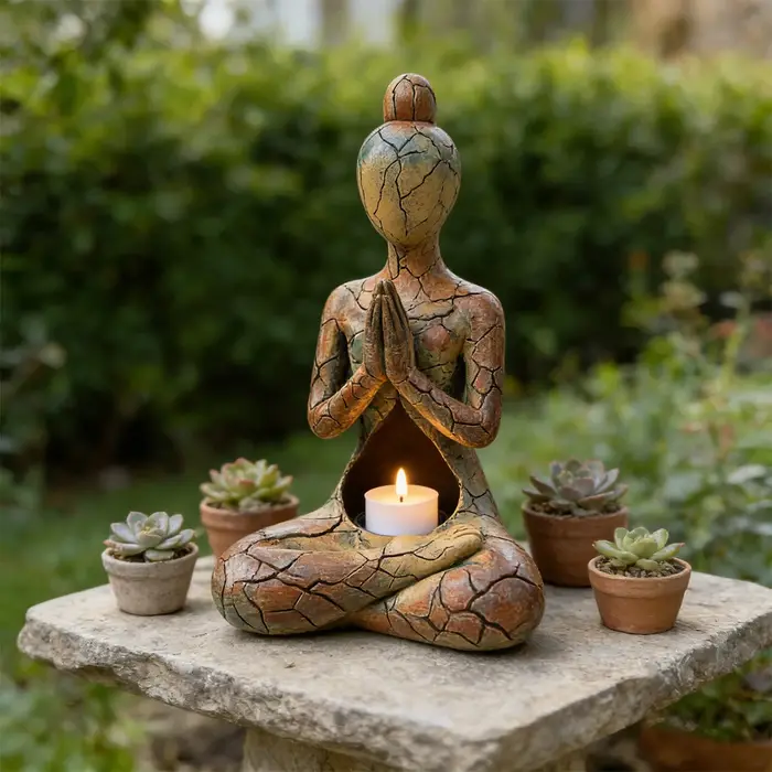 Statue de méditation en résine, une pièce de décoration intérieure unique qui apporte la tranquillité à votre espace, idéale pour être placée dans le bureau, le salon ou la chambre.