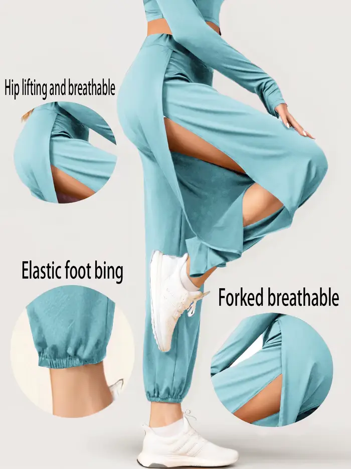 Mode taille élastique femmes haute fente Hippy décontracté Harlan pantalon Yoga