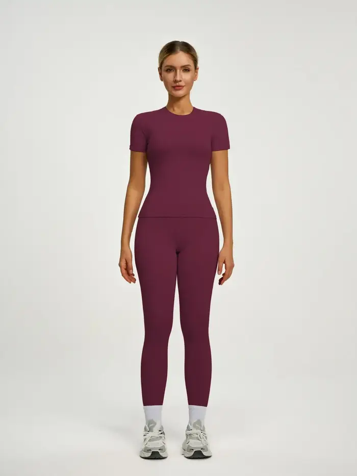 Ensemble sportif à manches courtes pour femmes, ensemble pantalon de Yoga et T-Shirt taille haute, i