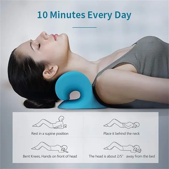 Oreiller relaxant pour le cou et les épaules en forme de C, dispositif de traction cervicale pour le