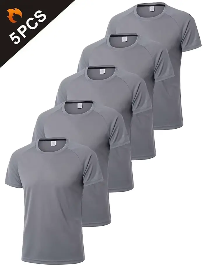 T-shirt ample et respirant pour hommes, 5 pièces, haut à manches courtes et col rond pour la course 
