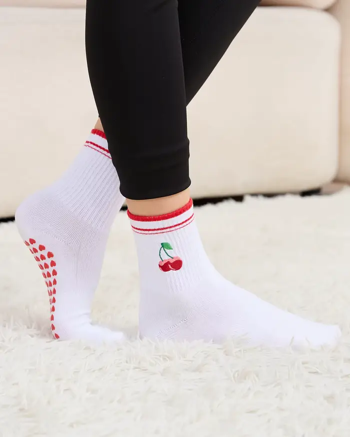 3 paires, 3 paires de chaussettes de Pilates mignonnes avec poignées chaussettes de Yoga à volants pour femmes