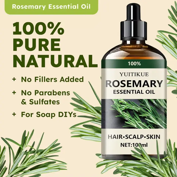 Huile essentielle de romarin 100 % pure, adaptée aux cheveux, au cuir chevelu et à la peau, à l'huil