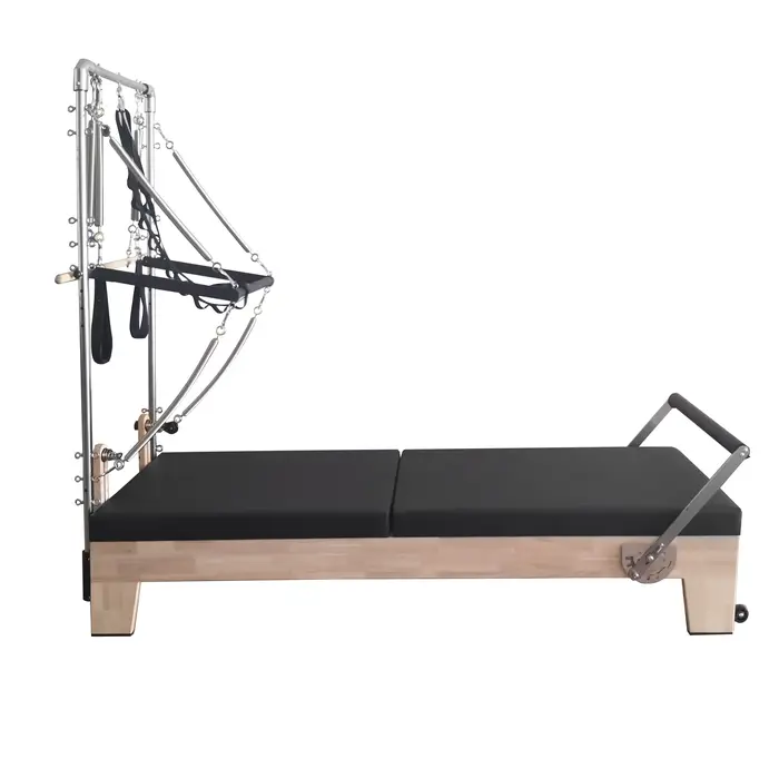 Réformateur Pilates avec tour en bois, Version double tapis comprenant une boîte assise, planche à s