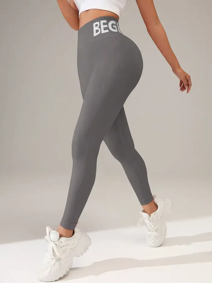 Leggings de yoga sans couture européens et américains avec lettrage de ceinture, collants respirants