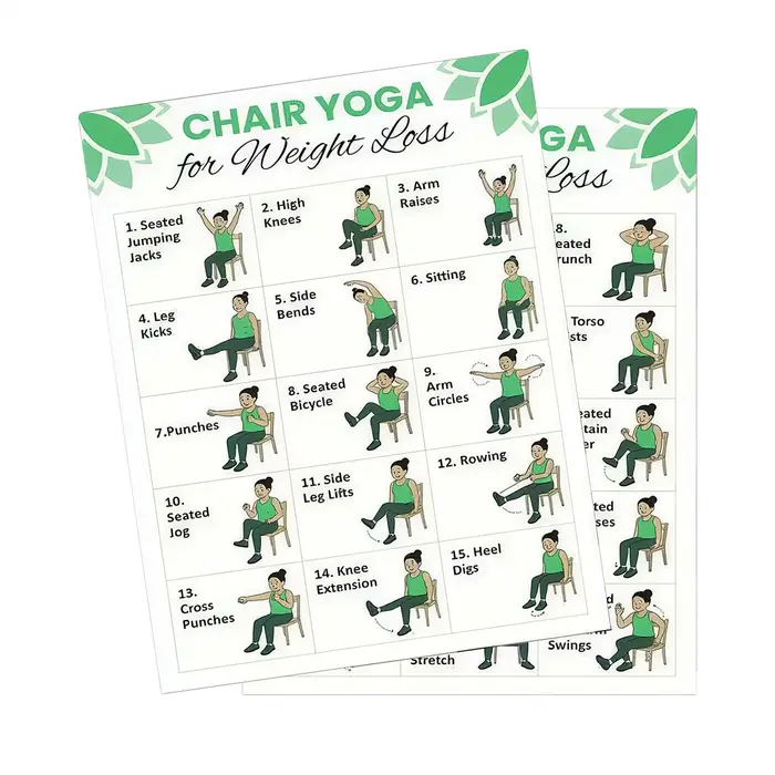 Lot de 2 affiches de yoga pour exercices sur chaise