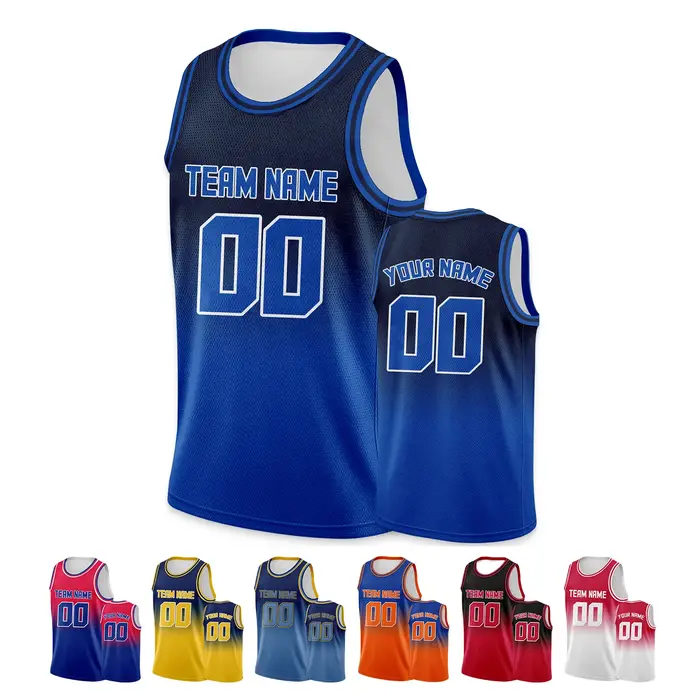 Maillot de Basket-ball Personnalisé Bleu Dégradé, Imprimé avec Nom, Numéro, Logo, Chemise d'Équipe p