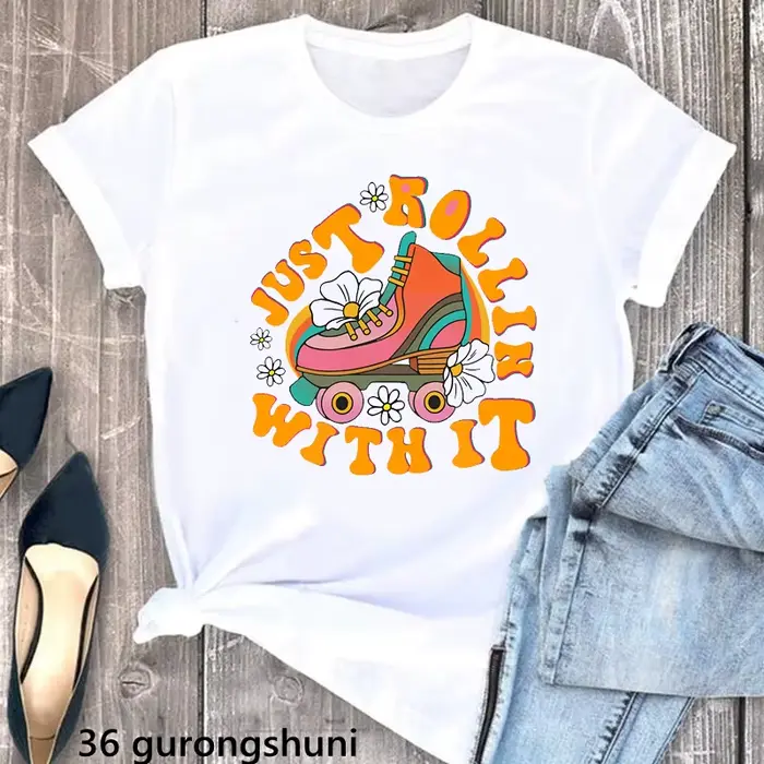 Aquarelle paix amour patinage graphique impression T-Shirt filles passionné de patinage à roulettes