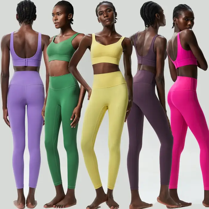 Ensemble de yoga fitness deux pièces pour femmes, couleur unie, extensible, doux, tenue de sport res