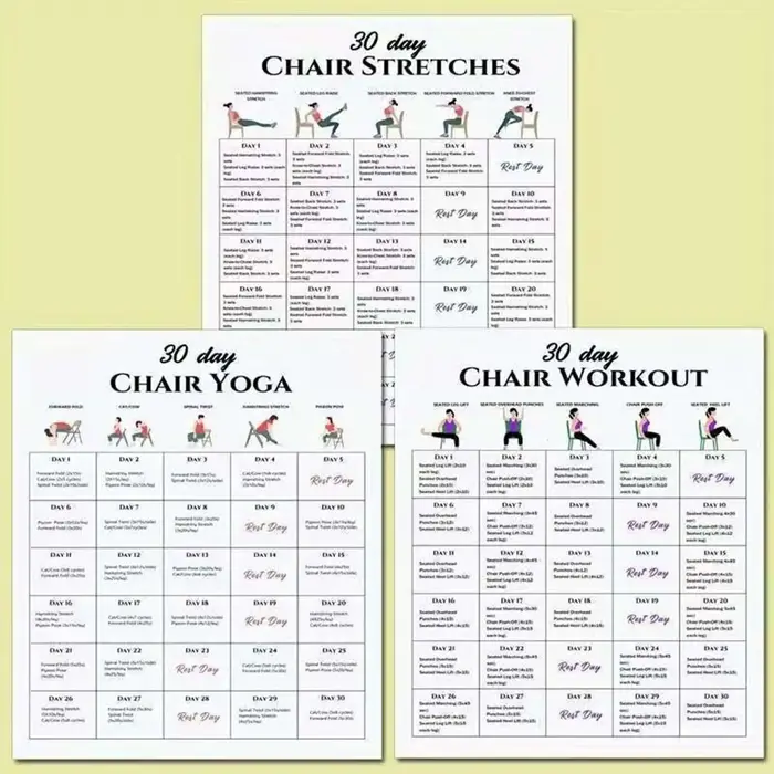 Affiches de Fitness, 6 pièces, exercices de chaise de 30 jours, affiches de Plan pour personnes âgées, Yoga, Postures assises, graphiques d'exercices pour les Sports du matin