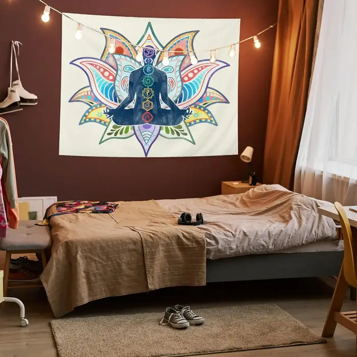 Chakra Yoga méditation tapisserie murale Art spirituel Boho décor pleine conscience salle de pratique suspendu coloré Mandala Design