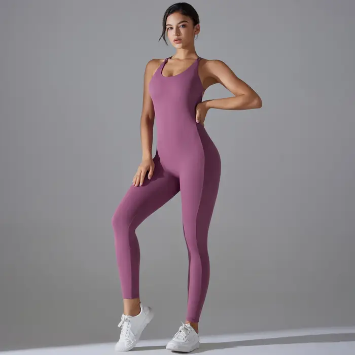 Combinaison de batterie de yoga dos nu, ensemble de batterie de fitness, vêtements de sport une pièc