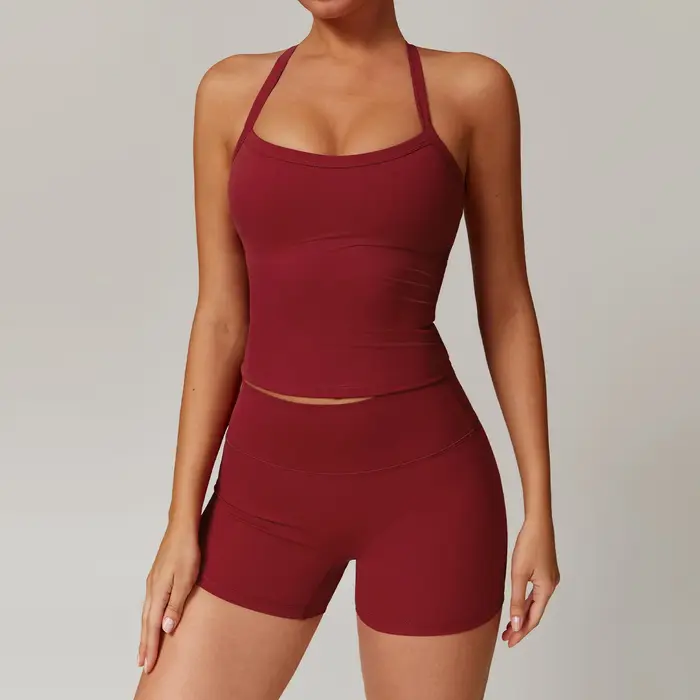 Ensemble de Yoga brossé pour femmes, avec soutien-gorge de sport rembourré et short taille haute, te