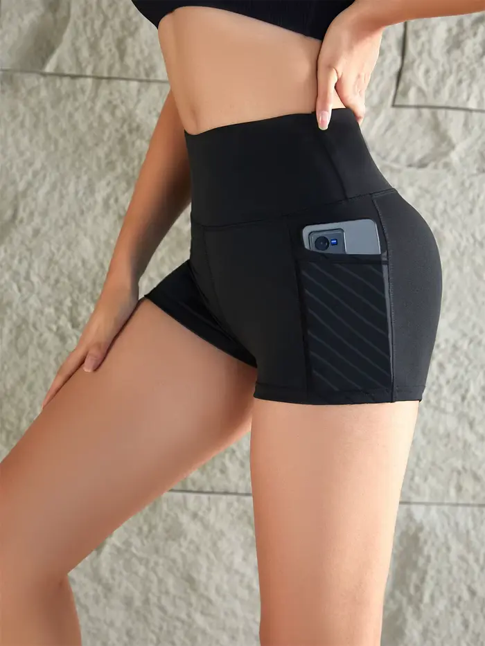 Short de yoga élastique taille haute pour femme, poche latérale, levage de la hanche, course à pied,