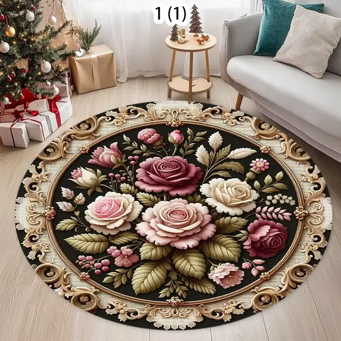 Tapis rond rouge de style vintage