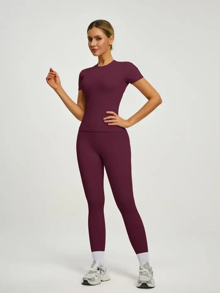 Ensemble sportif à manches courtes pour femmes, ensemble pantalon de Yoga et T-Shirt taille haute, i