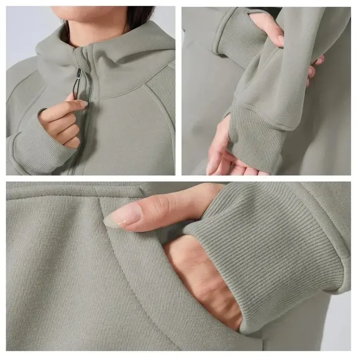 Sweats à capuche demi-zip Smile pour femmes, sweat-shirt chaud, veste de sport avec trou pour les po