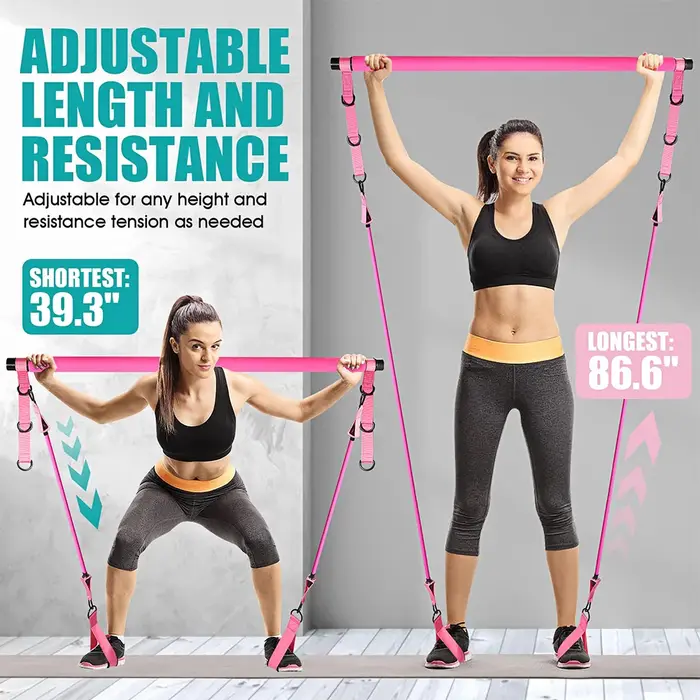 Kit de barre de Pilates multifonctionnel avec bandes de résistance 140lbs pour exercices de fitness et entraînement en salle de sport
