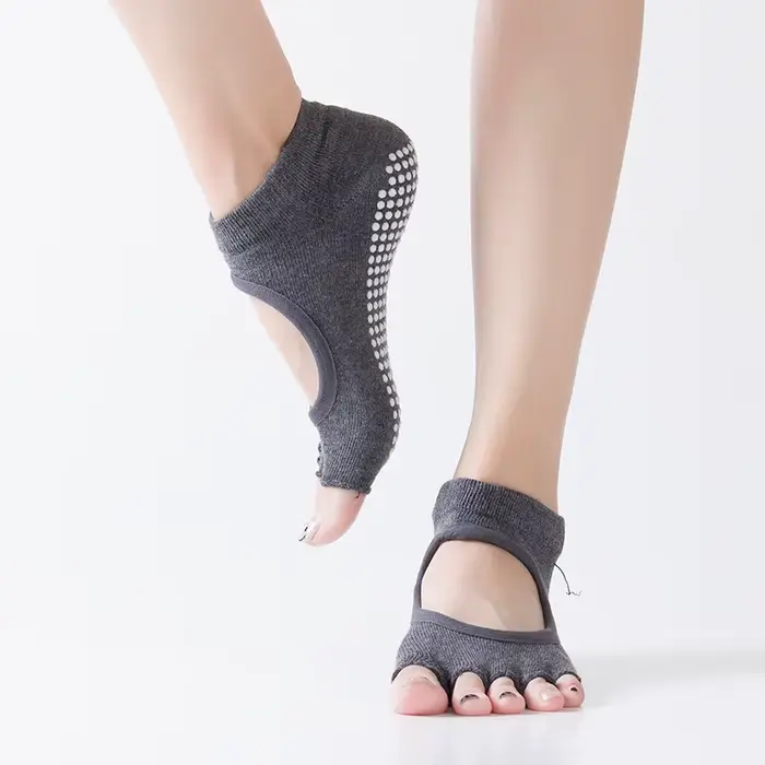 Chaussettes de Pilates dos nu à cinq orteils pour femmes, antidérapantes, pour Fitness, entraînement