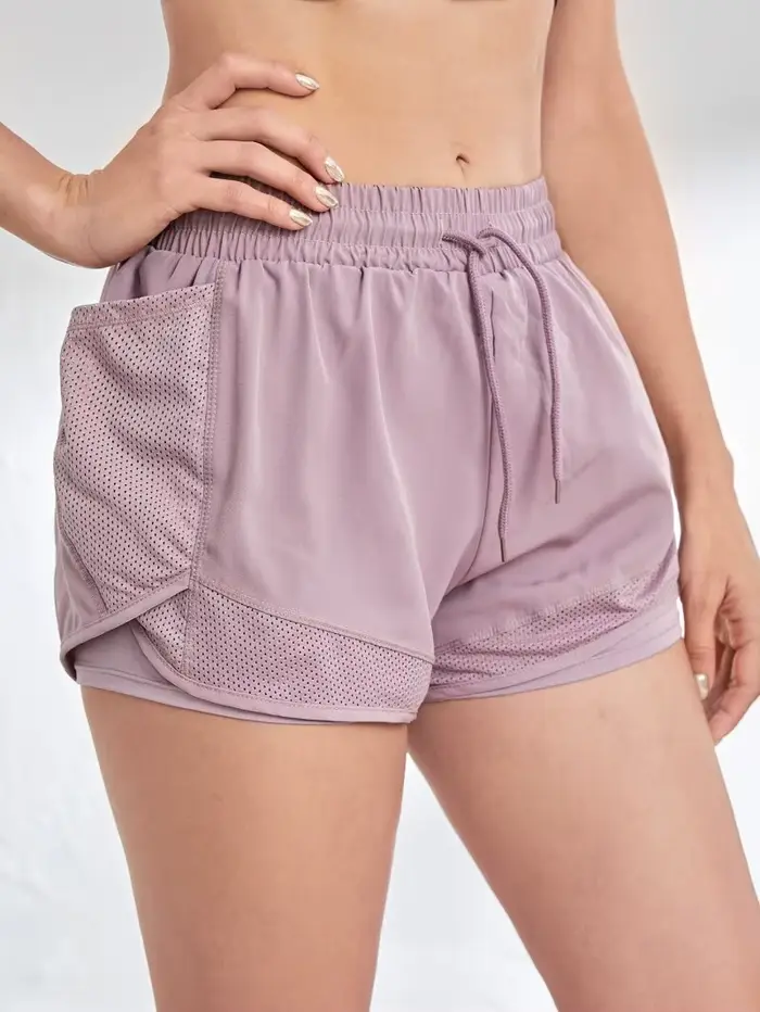 Short de sport élastique pour femmes, short avec poches, faux Leggings de Yoga deux pièces pour cour