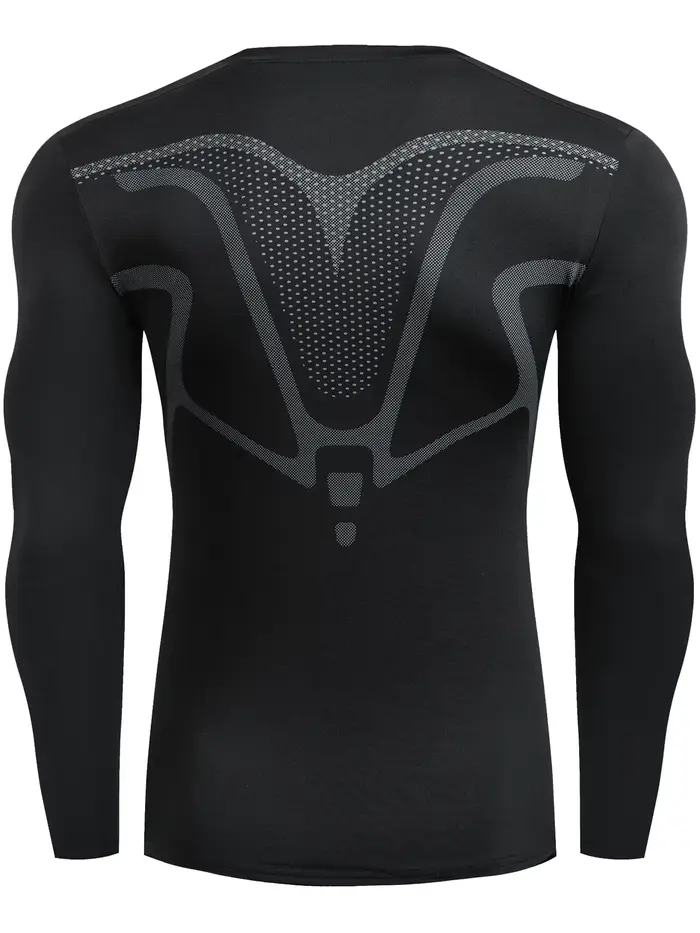 Chemise de sport à manches longues à compression respirante pour hommes – Vêtements de sport à col r