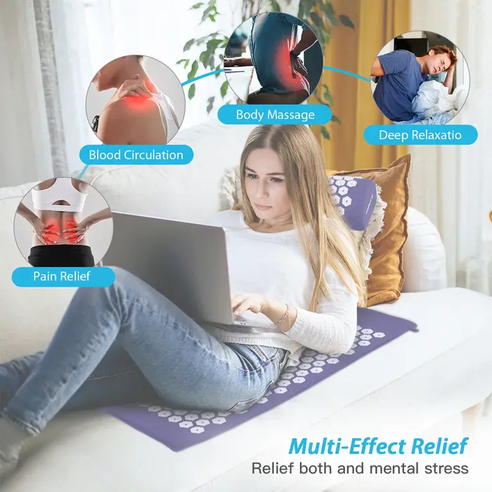 Tomshoo Ensemble de tapis et oreiller d'acupression avec sac pour la relaxation musculaire et le soulagement du stress