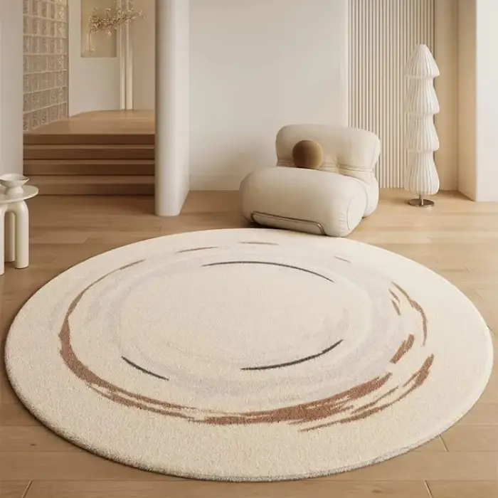 Tapis rond doux, moderne, minimaliste, couleur crème, facile à nettoyer, absorbant le bruit, pour sa