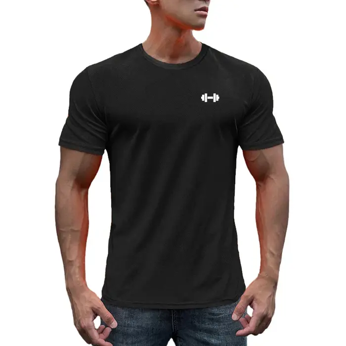 T-shirt à manches courtes et col rond pour homme, vêtement en maille, respirant, séchage rapide, coo
