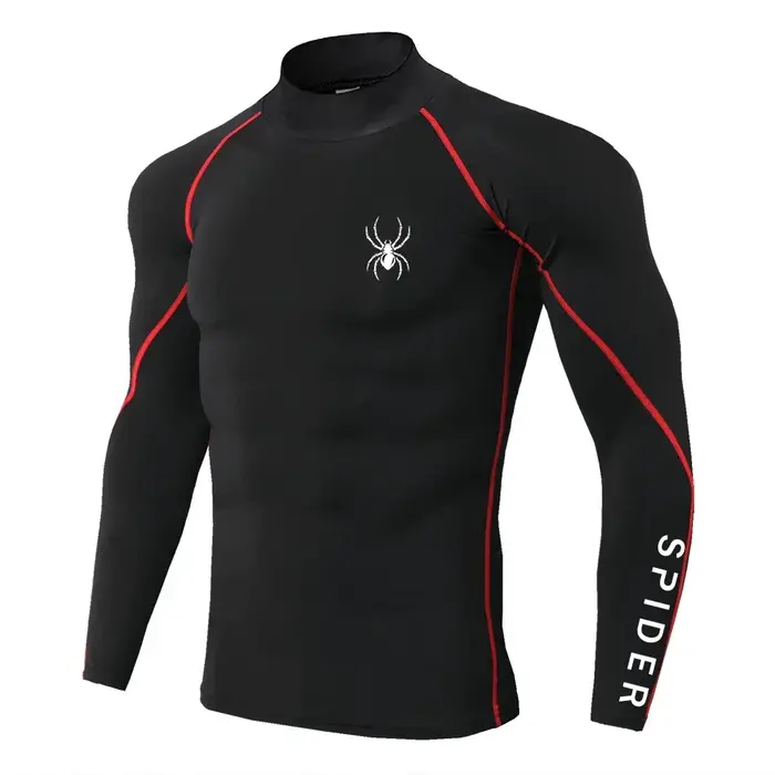 T-shirts de course à manches longues pour hommes, chemises de Sport à Compression, impression araign