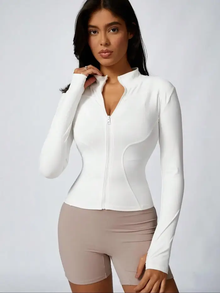 Fitfemme Veste d'entraînement athlétique respirante à manches longues et fermeture éclair pour femme