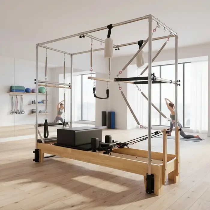 Machine de Pilates Reformer 3-en-1 pour Exercices Corporels et Yoga, Système d'Entraînement Portable et Réglable avec Tour de Pilates