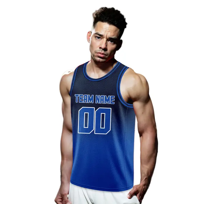 Maillot de Basket-ball Personnalisé Bleu Dégradé, Imprimé avec Nom, Numéro, Logo, Chemise d'Équipe p