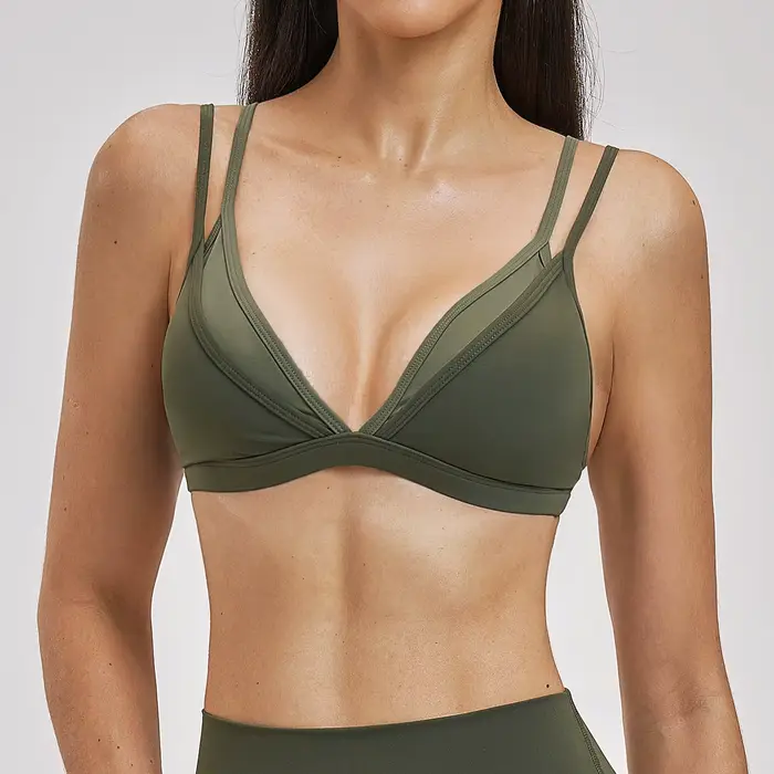 Soutien-gorge de sport Ningyu pour femme, dos nu, effet deux pièces, couleurs contrastées, sous-vête