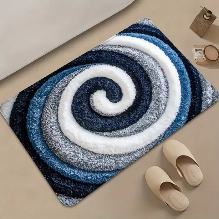 Tapis moderne bleu marine à motif en spirale