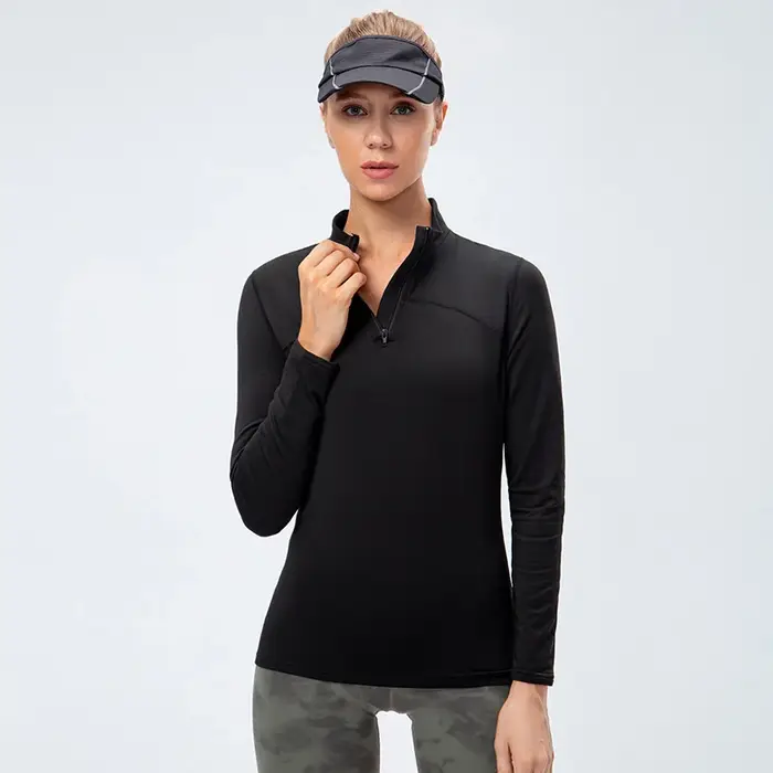 Dessus de Yoga femmes automne hiver à manches longues course haut de Sport col à glissière Fitness e
