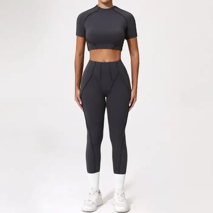 Combinaison de sport de Yoga, Fitness, haut à manches courtes, moulant, taille haute, pantalon de le