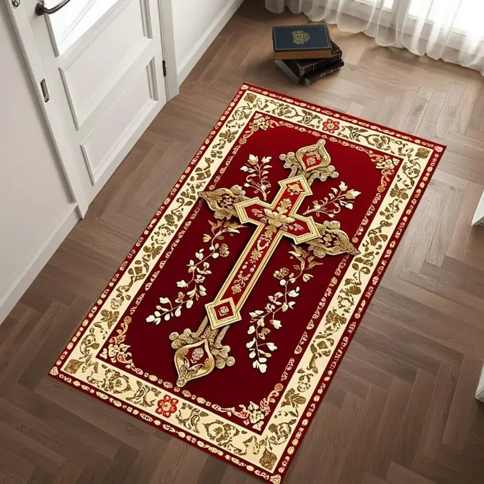 Tapis de prière de luxe rouge et or, tapis d'autel pour église orthodoxe, tapis de culte religieux,