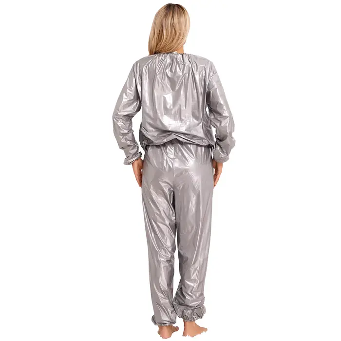 Combinaison de Sauna en PVC pour femmes, 2 pièces, manches longues, manchette élastique, haut et pan