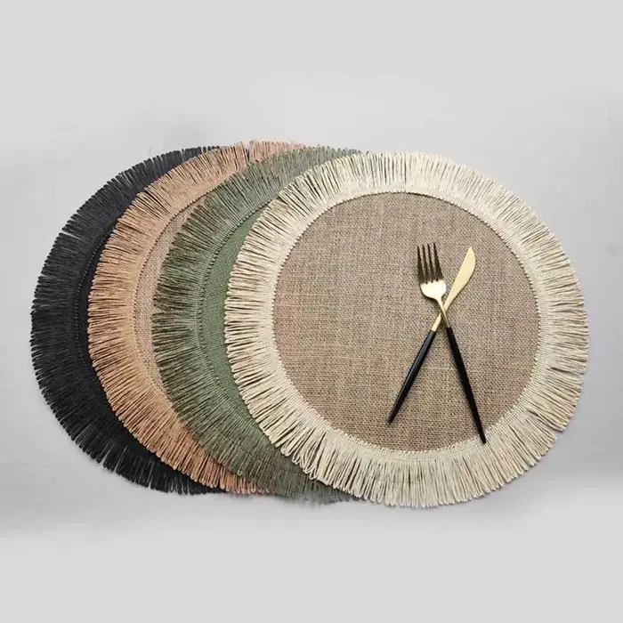 Tapis rond en jute avec franges