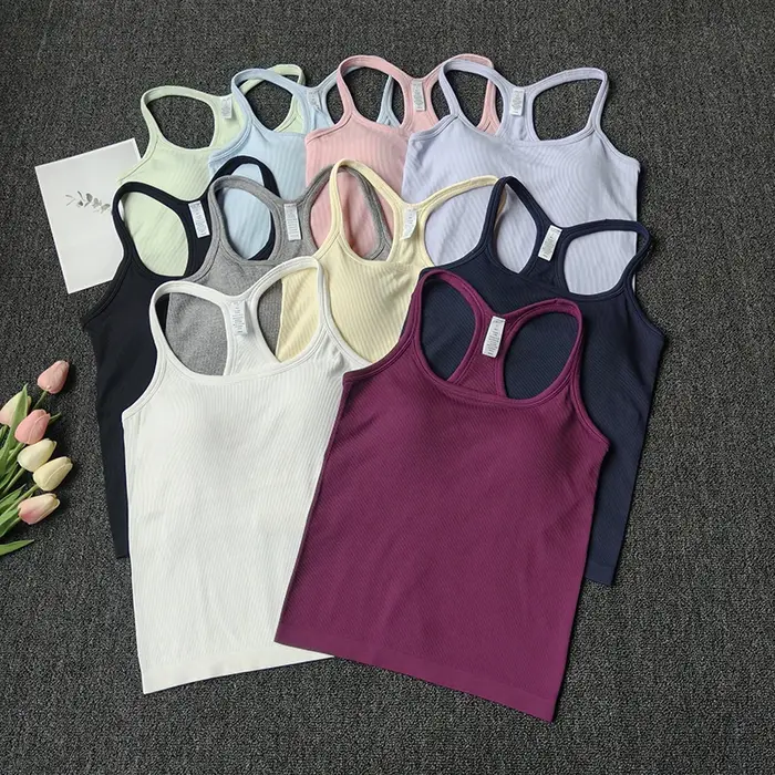 Débardeur de Yoga côtelé sans manches pour femmes, débardeur de gymnastique, Push Up, gilet de Sport