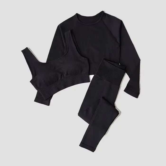 WAREBALL Ensemble de Vêtements de Yoga, Legging, Brassière et Haut à Manches longues, Sans Couture,