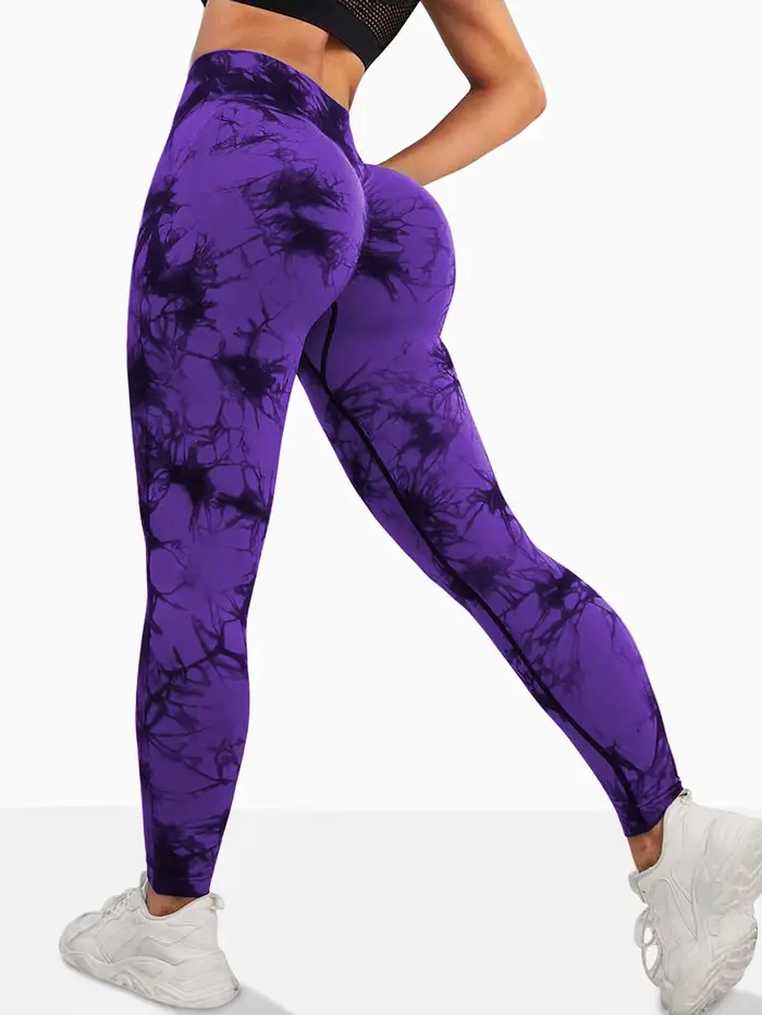 Pantalon de Yoga taille haute sans couture pour femmes, teinture par nouage, contrôle du ventre, ban