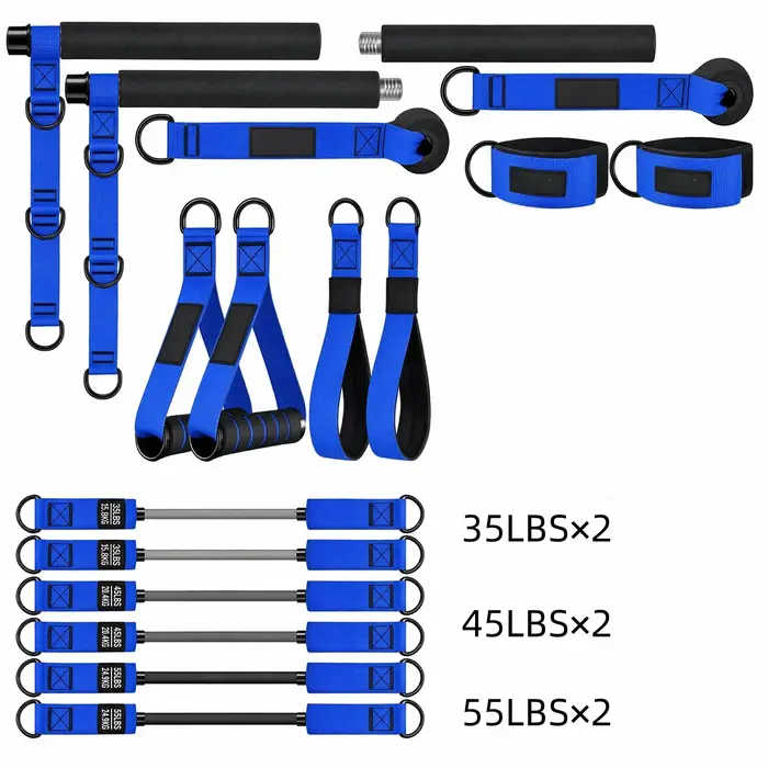 Ensemble de barres de Pilates portables avec bandes de résistance, bâton de yoga multifonctionnel, équipement d'entraînement à domicile pour sculpter les bras, la taille, les abdominaux, les hanches e