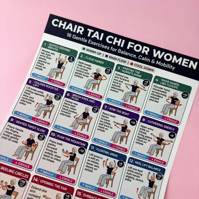 Affiche d'exercices de Tai Chi pour seniors, guide de fitness à domicile pour personnes âgées, affic