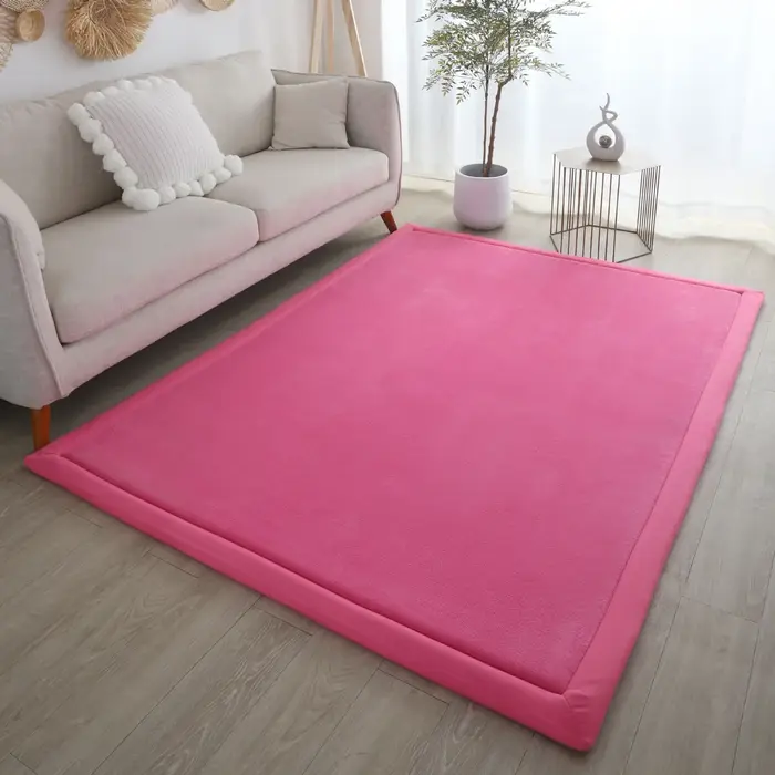 Tapis rectangulaire épais de couleur unie pour salon