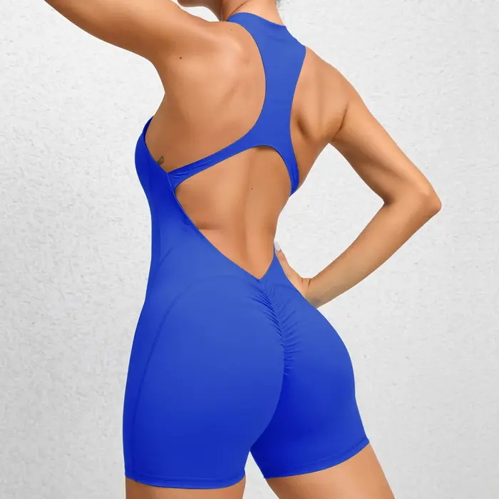 Femmes Yoga V dos nu combinaison entraînement body sans manches gymnase moulante vêtements de sport Fitness